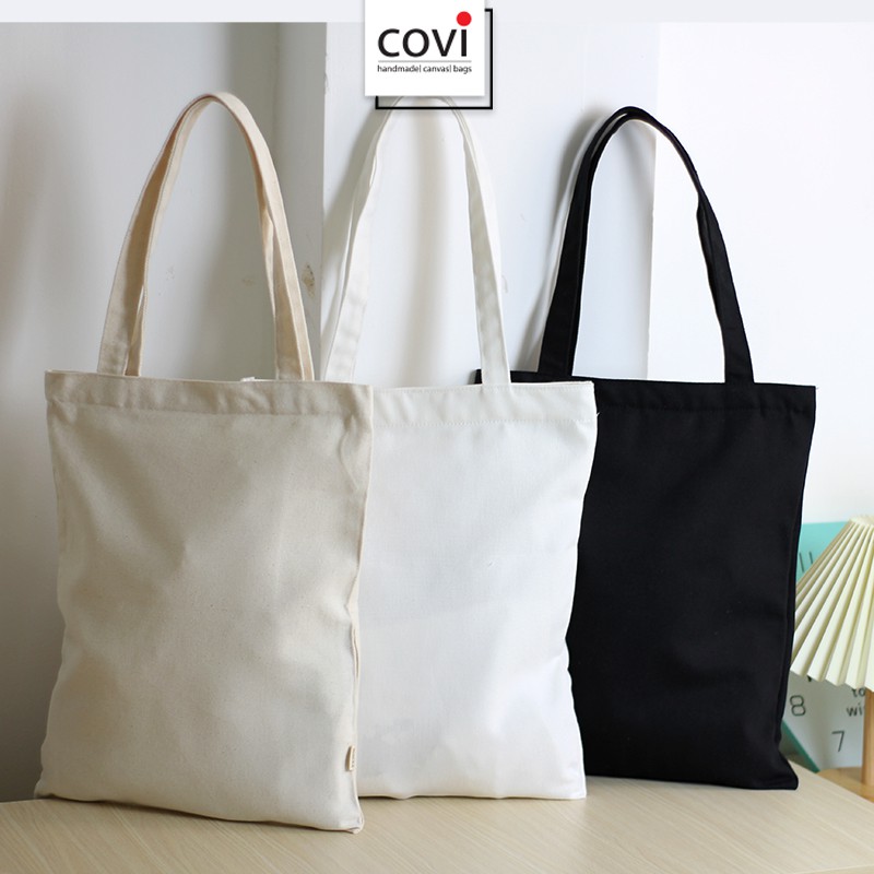 Túi tote trơn, vải canvas, vải bố, đi học, đi chơi thời trang COVI màu trắng, mộc, đen T3