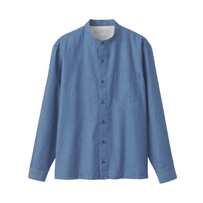 Muji Áo Sơ Mi Vải Chambray Cotton Ấn Độ Cổ Trụ