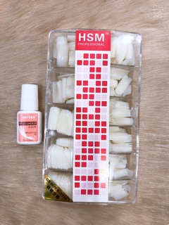 Móng nhám - Móng úp HSM hộp móng đủ size Tặng keo dán móng