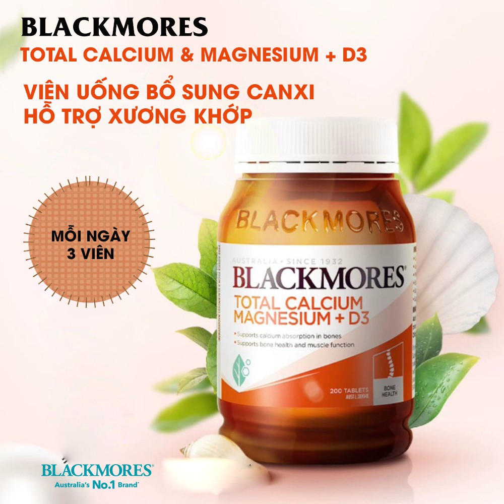 Viên uống bổ sung Canxi, Magie, D3, hỗ trợ xương khớp Total Calcium &amp; Magnesium + D3  Blackmores Úc 200 viên