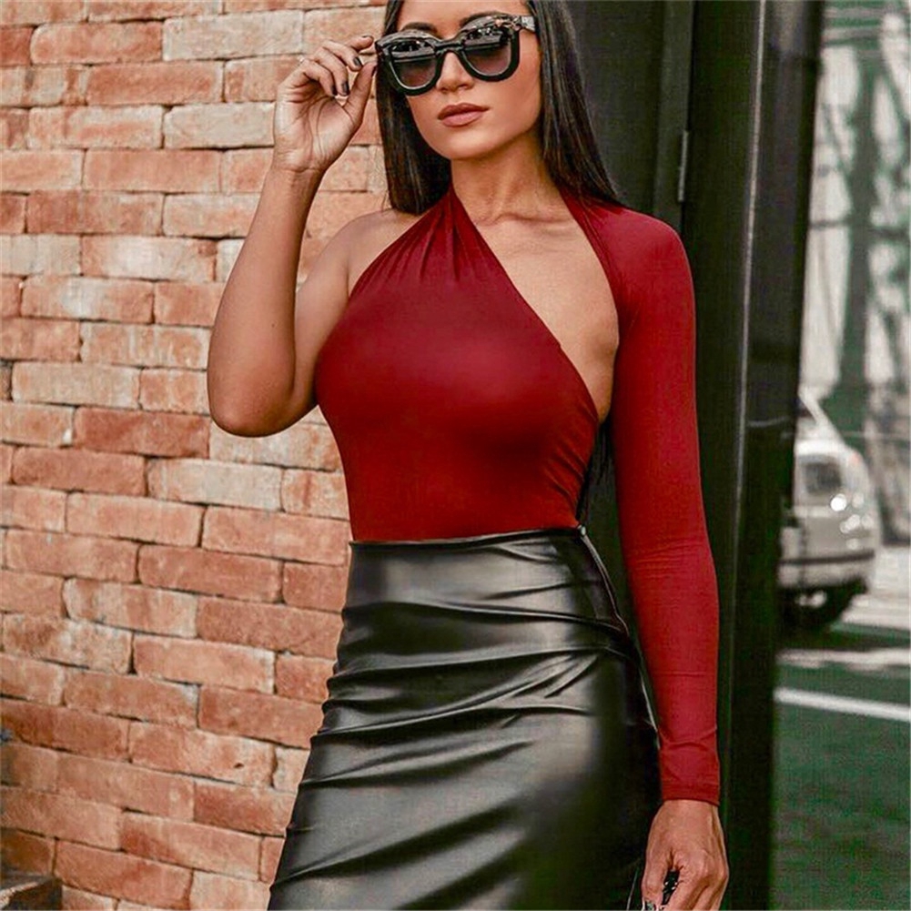 Jumpsuit Lệch Vai Tay Dài Thiết Kế Ôm Sát Tôn Dáng