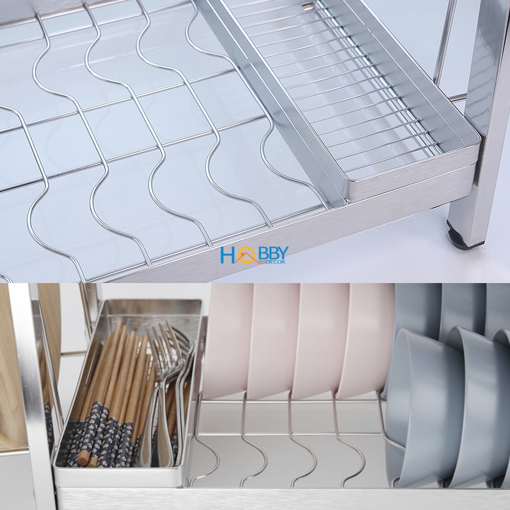 Kệ đựng chén đĩa muỗng thớt Inox 304 đa năng cao cấp HOBBY Home Decor KC2D  tất cả trong 1 kệ chén