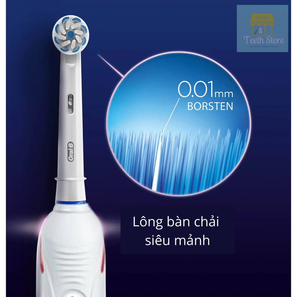 Máy Chải Răng Điện Tự Động Cảm Ứng Bảo Vệ Nướu Khi Va Chạm Cho Răng Niềng Oral B Pro 2 2000 Sạc Trực Tiếp 220V- Hàng Đức