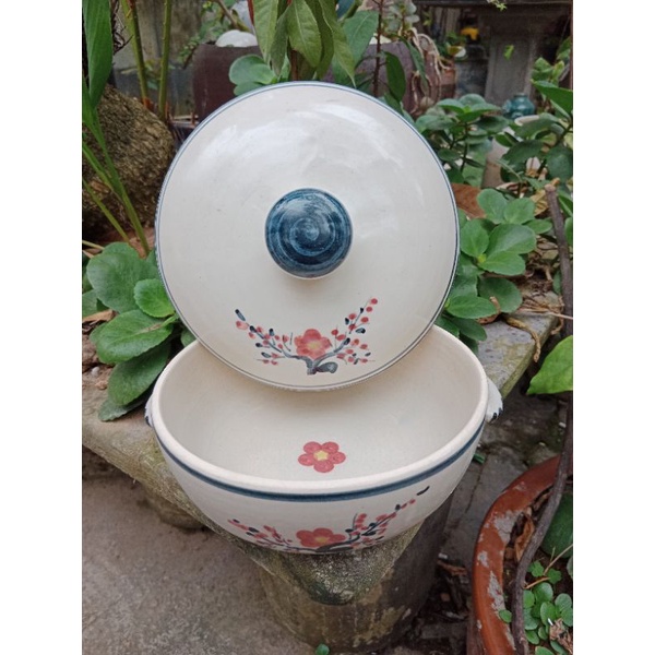 Âu, phạng mỡ, cơm, canh 700ml. Hàng Bát Tràng vuốt tay, hoa đào