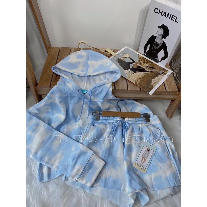 Set Nỉ Áo Croptop Và Quần Short Burning Full Màu VNXK Siêu Hot