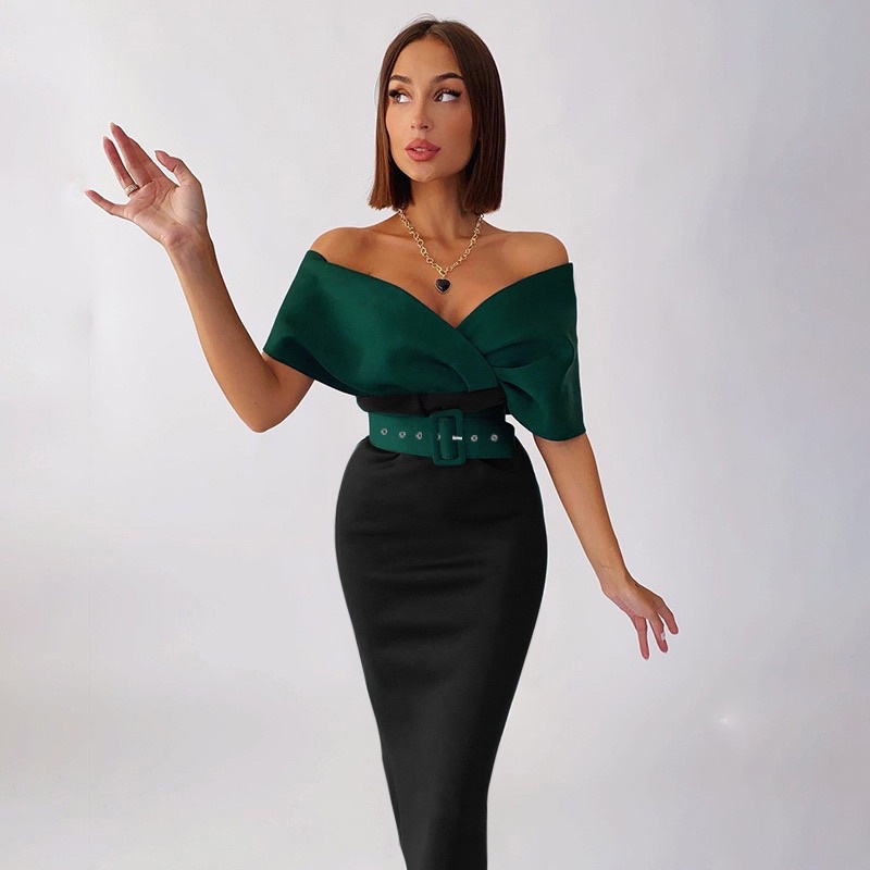 Váy trễ vai xẻ chân OTHER ME Kimiko dress có thắt lưng&mặc được 2 kiểu