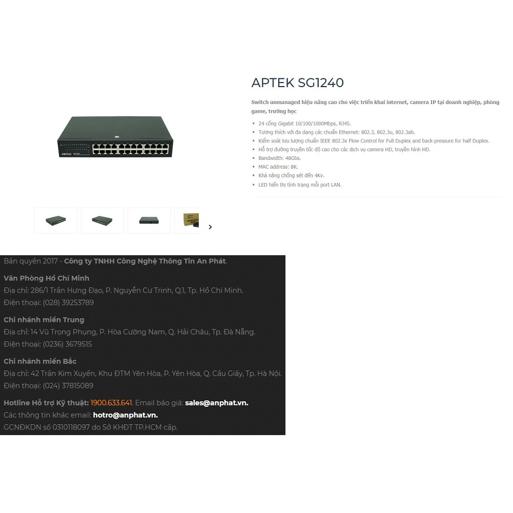 Gigabit Switch unmanaged APTEK SG1240 - 24 Port - Hàng chính hãng