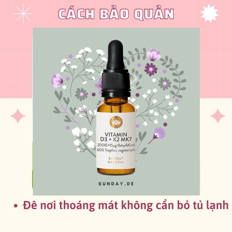 Vitamin D3 K2 MK7 Đức 200IE Sunday Natural dạng giọt 20ml cho bé Tăng hấp thụ canxi phát triển chiều cao tối ưu