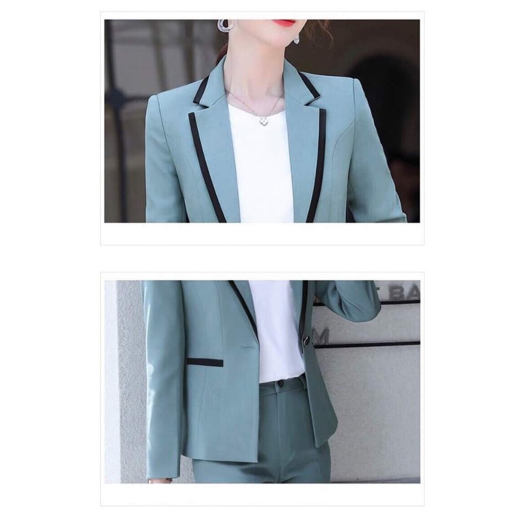 Bộ vest dài tay. Set vest nữ công sở áo dài tay, quần dáng baggy thanh lịch có túi thật 2 bên áo | BigBuy360 - bigbuy360.vn