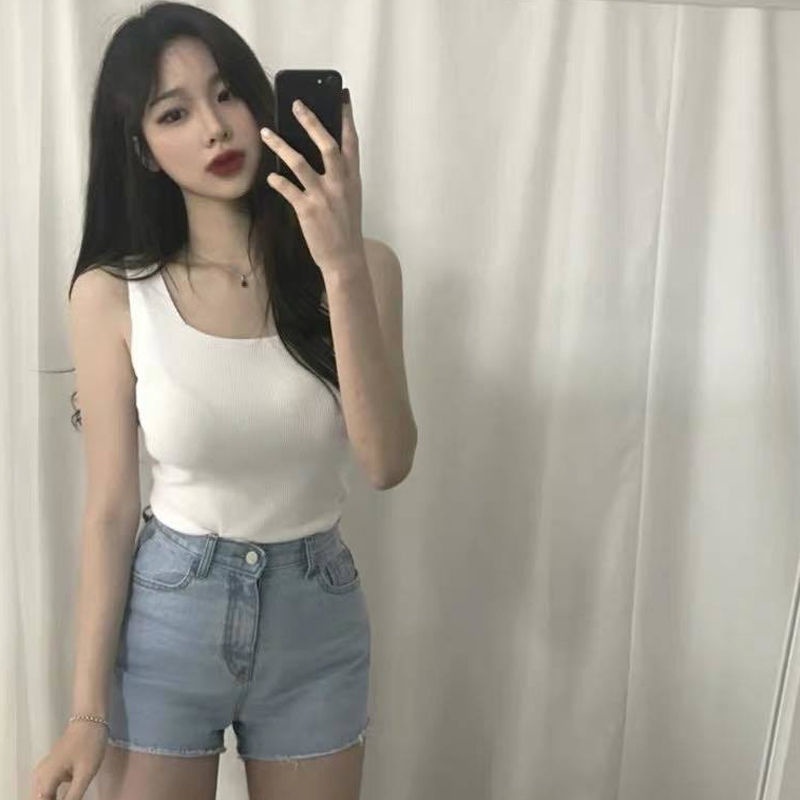 Summer design sense niche square neck sleeveless knit bottoming shirt fat sister plus size women's clothing was thin camisole women