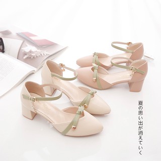 Giày cao gót ngọt ngào phong cách gót thô 4cm đính nơ