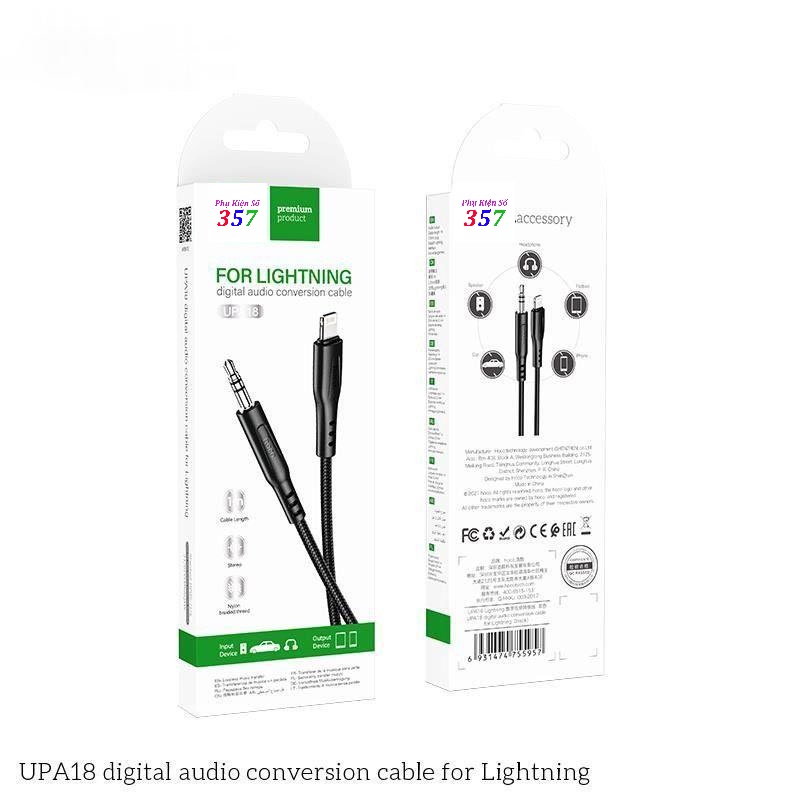 Cáp âm thanh AUX Hoco UPA18 3.5mm to ,Kết nối loa jack 3.5 với ip