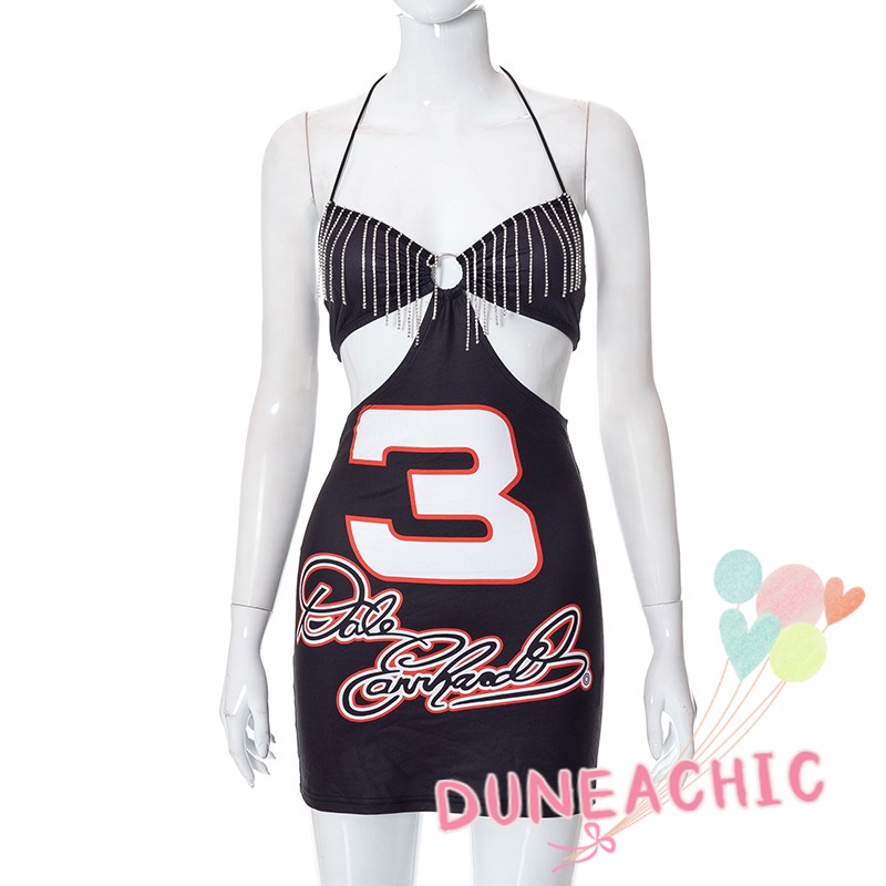 DUNEA Đầm Dây Hở Vai In Họa Tiết Quyến Rũ Cho Nữ