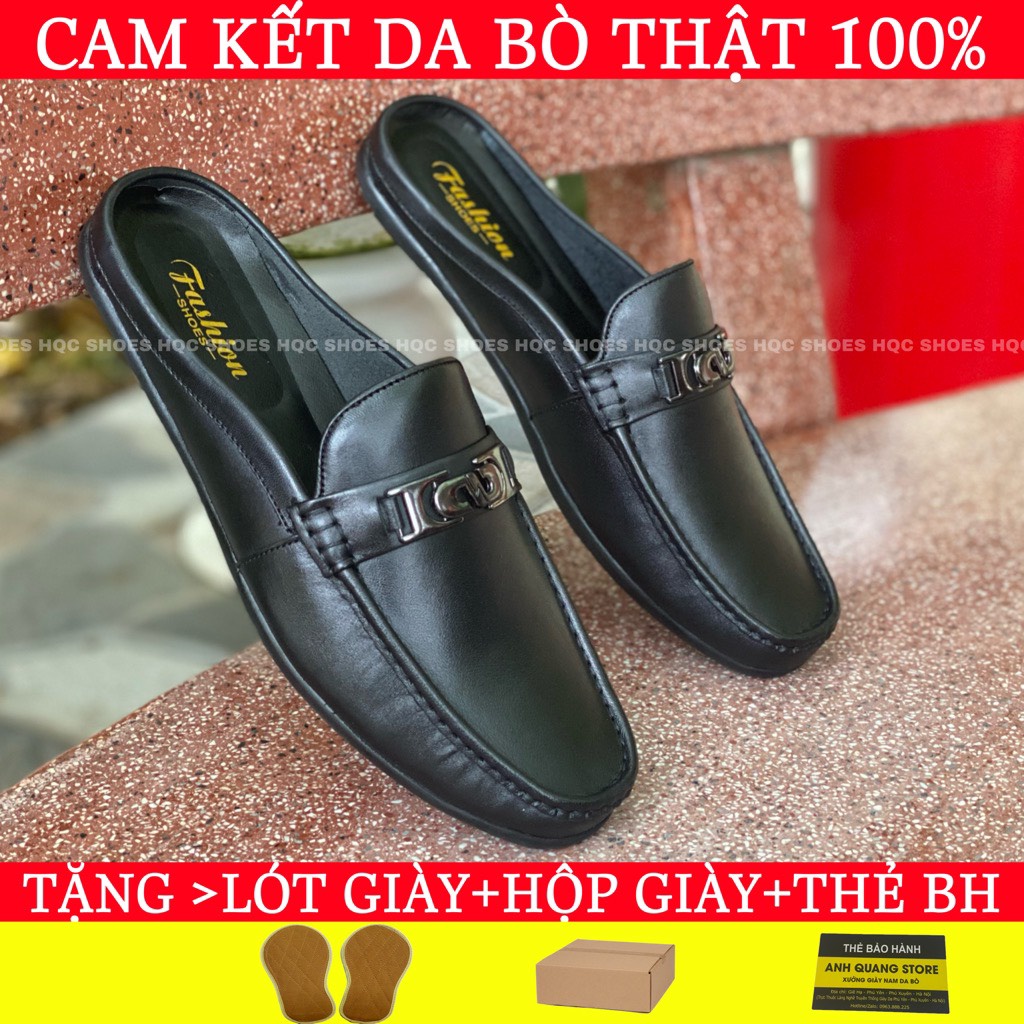 Giày sục nam da bò đế cao su đúc khâu chỉ dù siêu bền HQ001