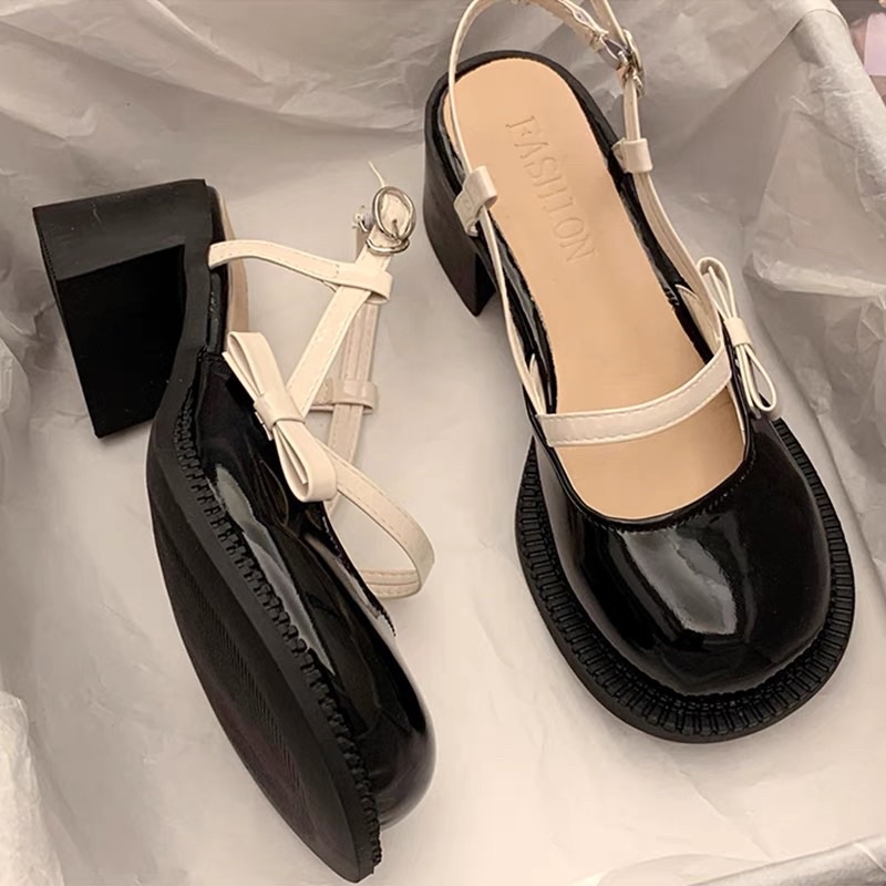 Giày ulzzang mũi tròn đính nơ MÃ 6608