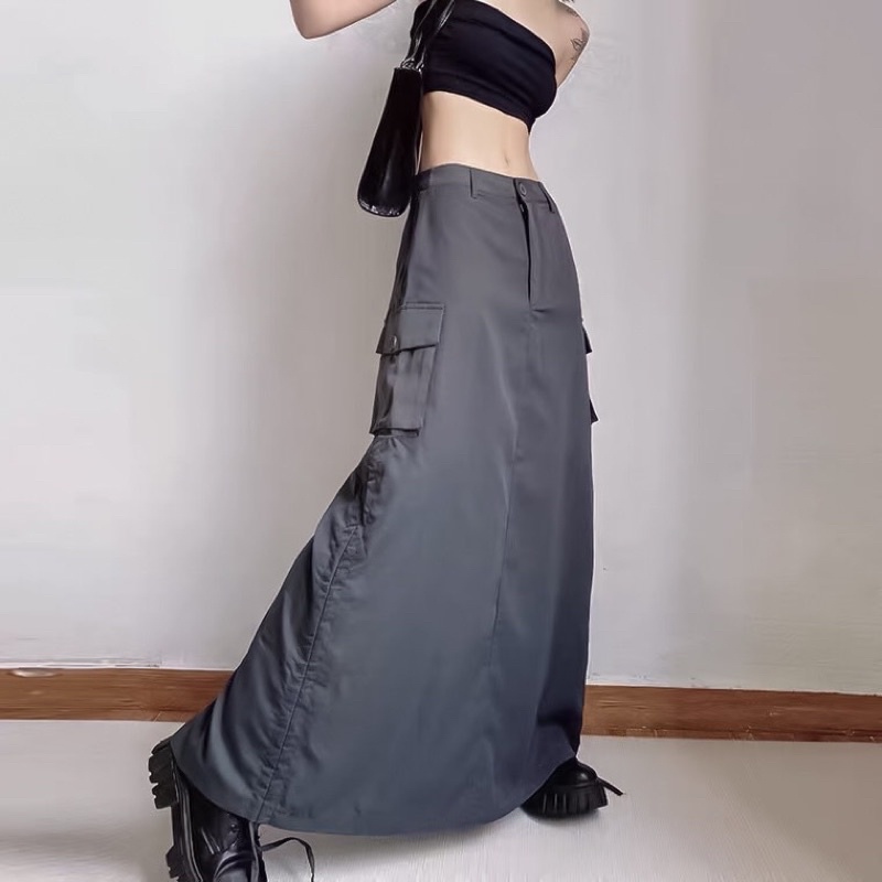 [Hình thật độc quyền THESIX.VN] Chân váy midi cargo dây rút 2 bên