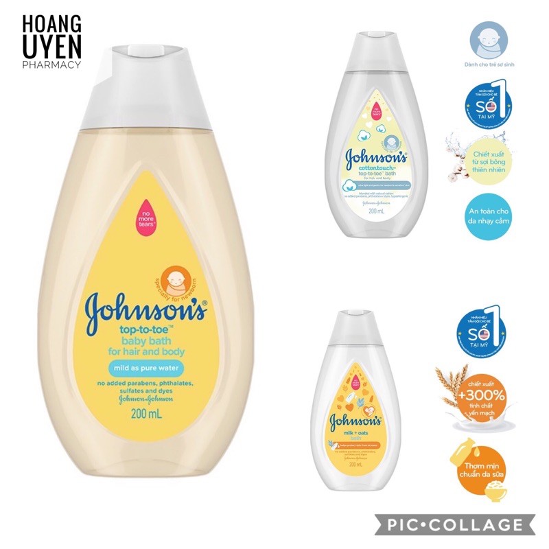 Sữa tắm gội toàn thân Johnson's baby top to toe 200ml (johnson)