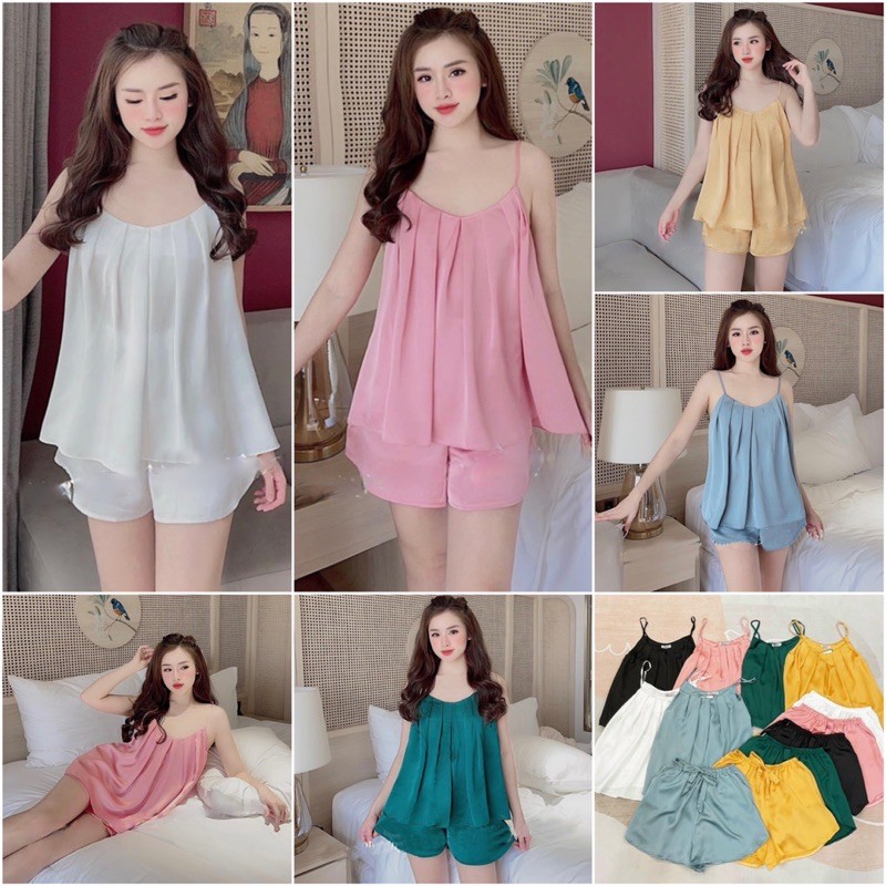 Đồ Ngủ Cao Cấp 🍀 Bộ Hai Dây Lụa Thái Xếp Ly Chất Liệu Mát Lịm MS02