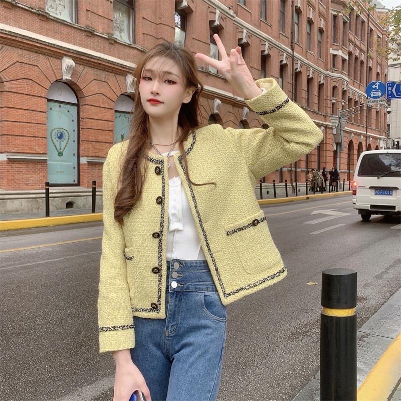 Áo khoác dạ tweed vàng chanh Hàn Quốc- hàng sẵn