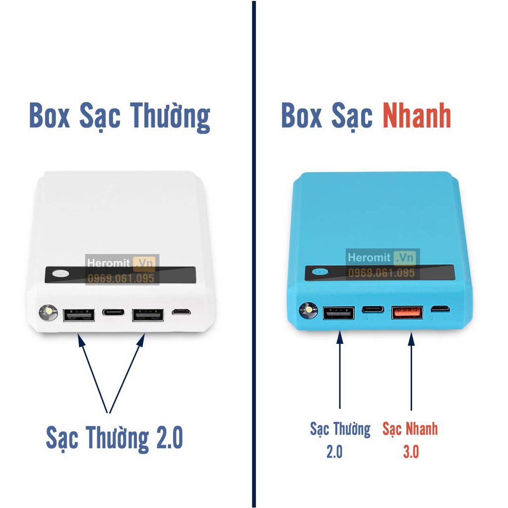 Box sạc dự phòng, box sạc nhanh 6 cell QC 3.0 (chưa pin)