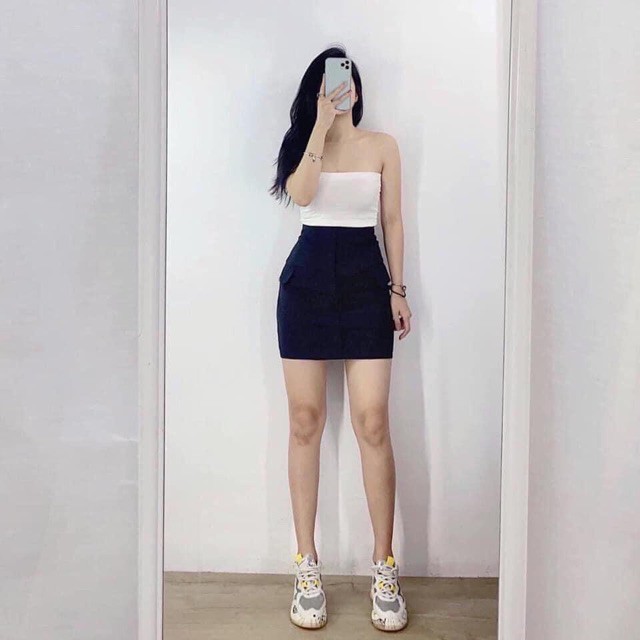 Chân Váy Cạp Cao Chất Vintex Có 2 Túi Sườn, Chân Váy Body Lưng Cao Hack Chân Dài Miên Man Mã 5328