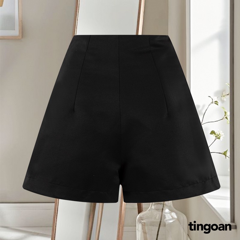 Quần short cạp cao chiết 2 ly tafta đen tingoan ROCHA SHORT