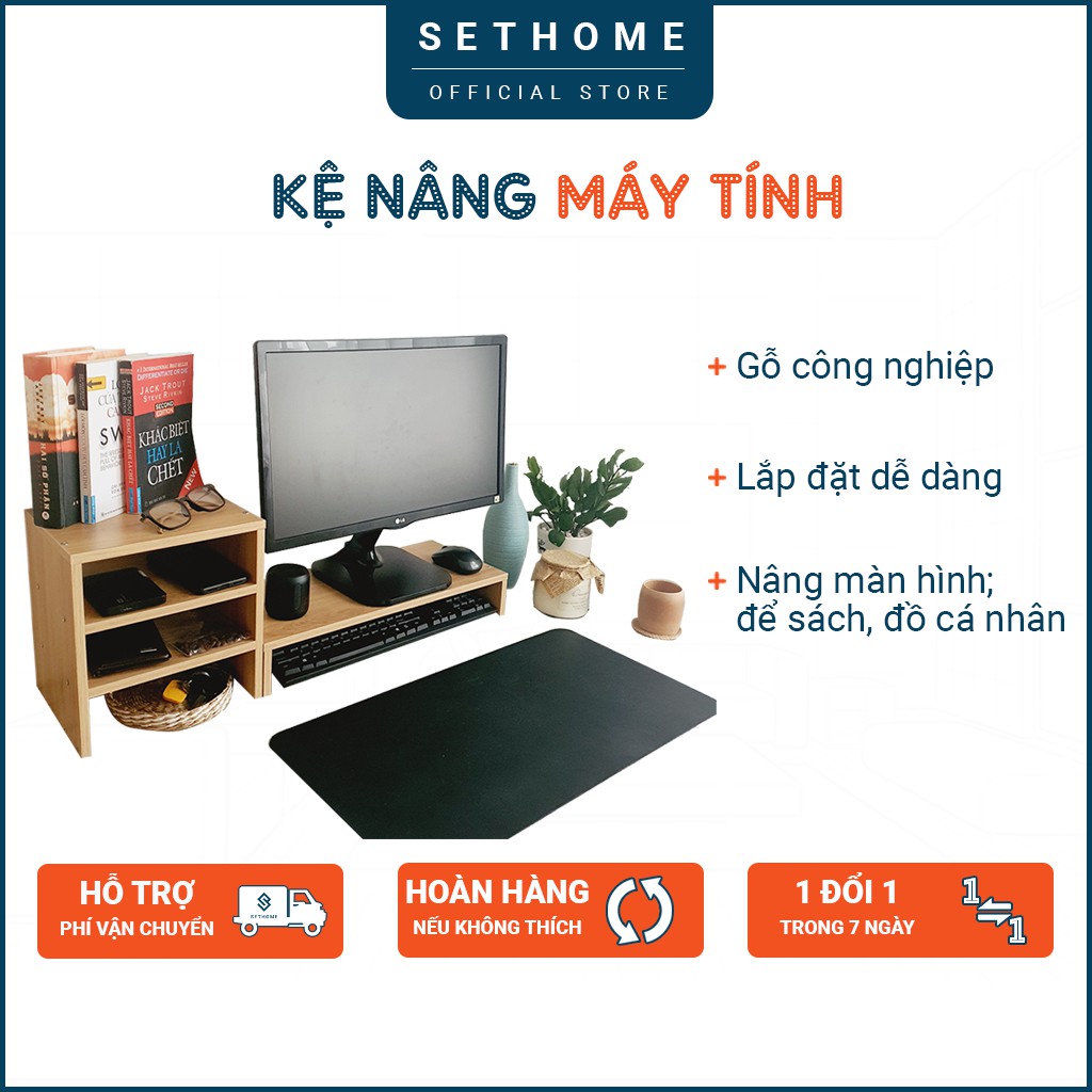 Kệ nâng màn hình máy tính SETHOME kệ đa năng giúp chống gù lưng đau cổ phù hợp với làm việc ở nhà và văn phòng