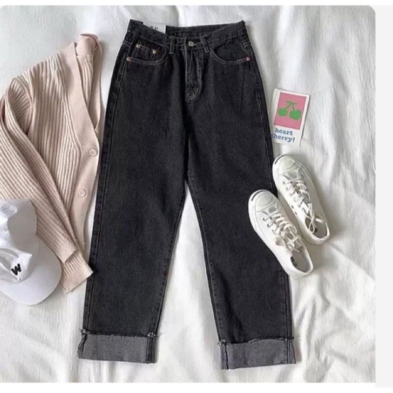 quần bò ống rộng gấp gấu hót hít | BigBuy360 - bigbuy360.vn