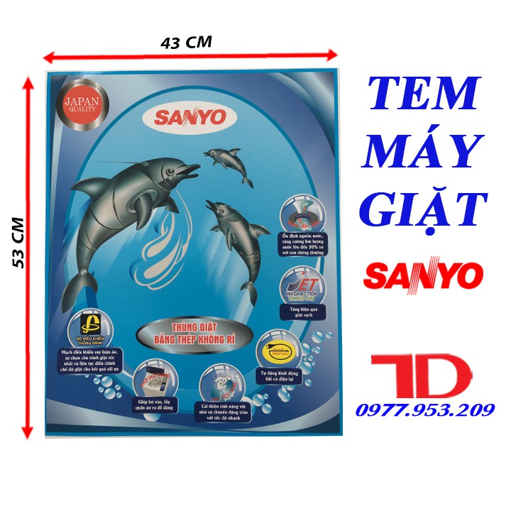 Miếng dán máy giặt SANYO, tem dán trang trí máy giặt SANYO mẫu 5