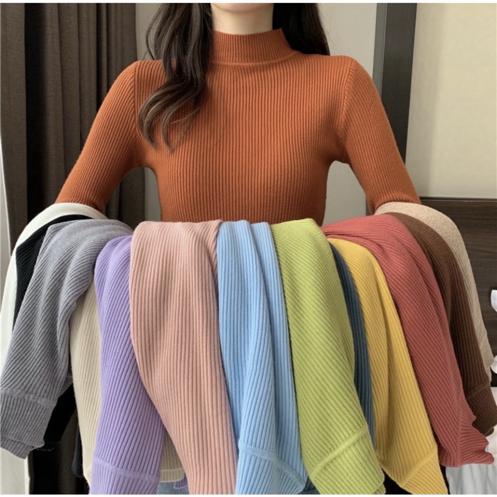 Áo len tăm cổ 3 phân Quảng châu co giãn mềm mịn xinh xắn dễ mặc phối đồ A290 Noiyxanh nội y xanh chất len quảng châu