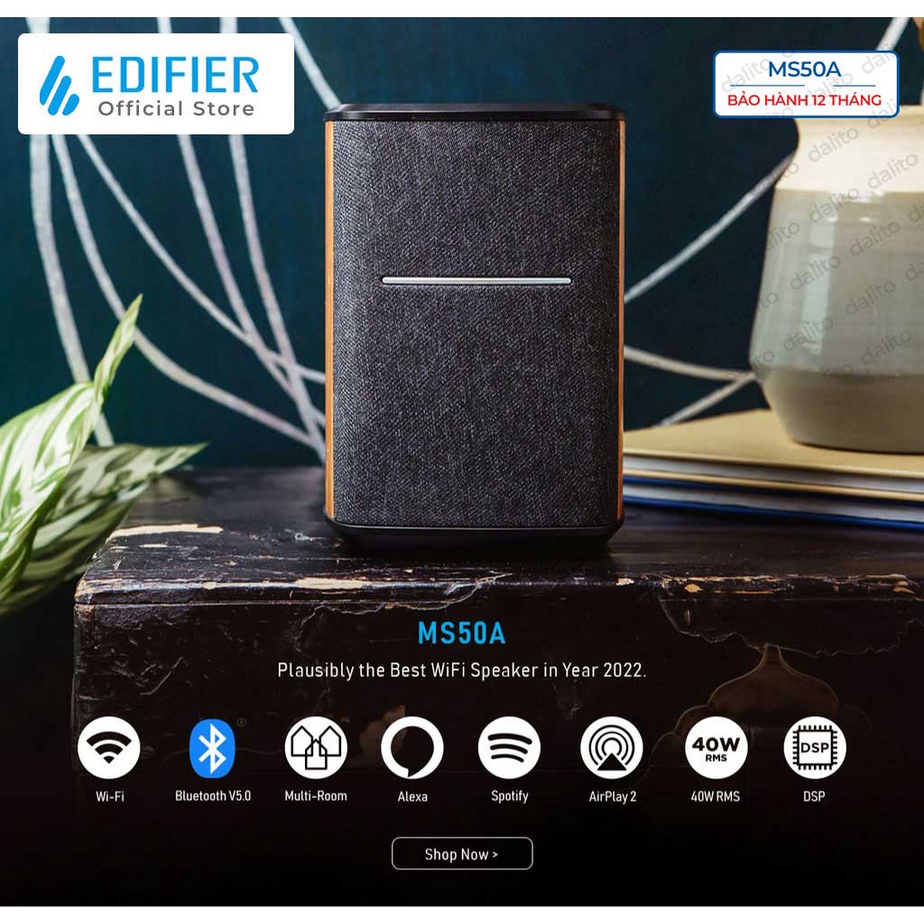 Loa Bluetooth 5.0 EDIFIER MS50A kết nối máy tính iPhone iPad qua AirPlay và Wifi Alexa Công suất 40W Hãng chính hãng