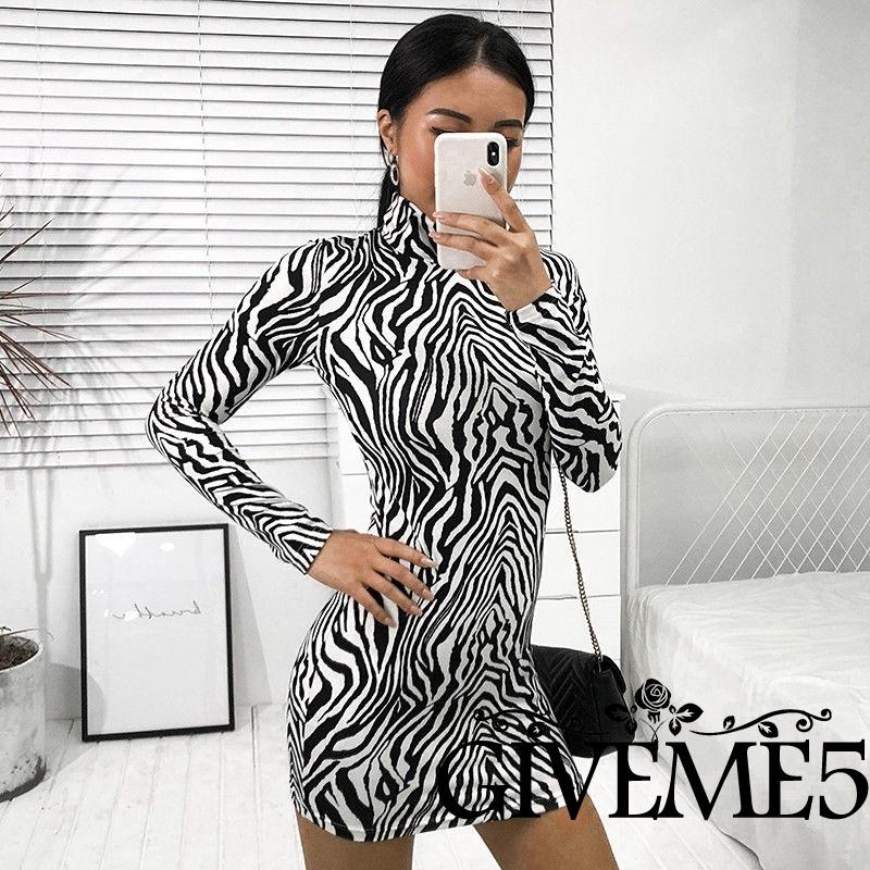 Đầm dài tay họa tiết ngựa vằn thời trang dành cho nữ