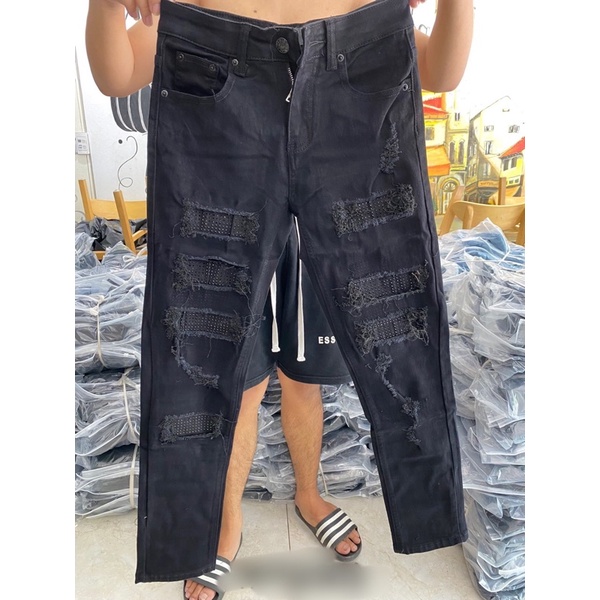 Quần bò AMIRI đính đá đen VIP- Quần bò nam rách cực chất