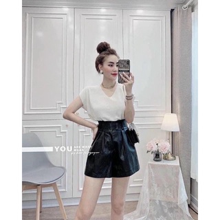 Quần sooc da kèm đai siêu hot