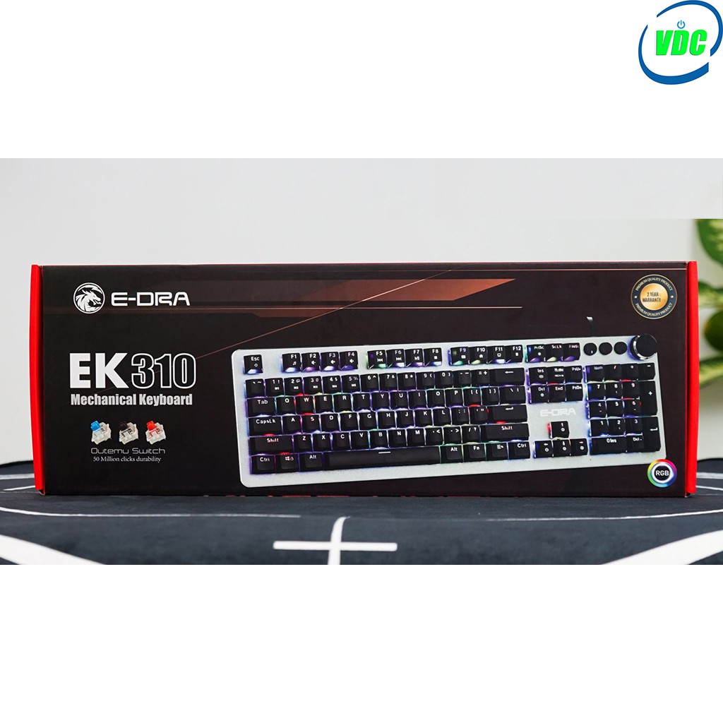 Bàn phím cơ E-DRA EK310 RGB - Thiết kế 104 phím tiêu chuẩn - Keycap ABS Double Shot - Led RGB - Bảo hành 24 tháng