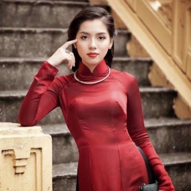 Áo dài đỏ đô satin cao cấp
