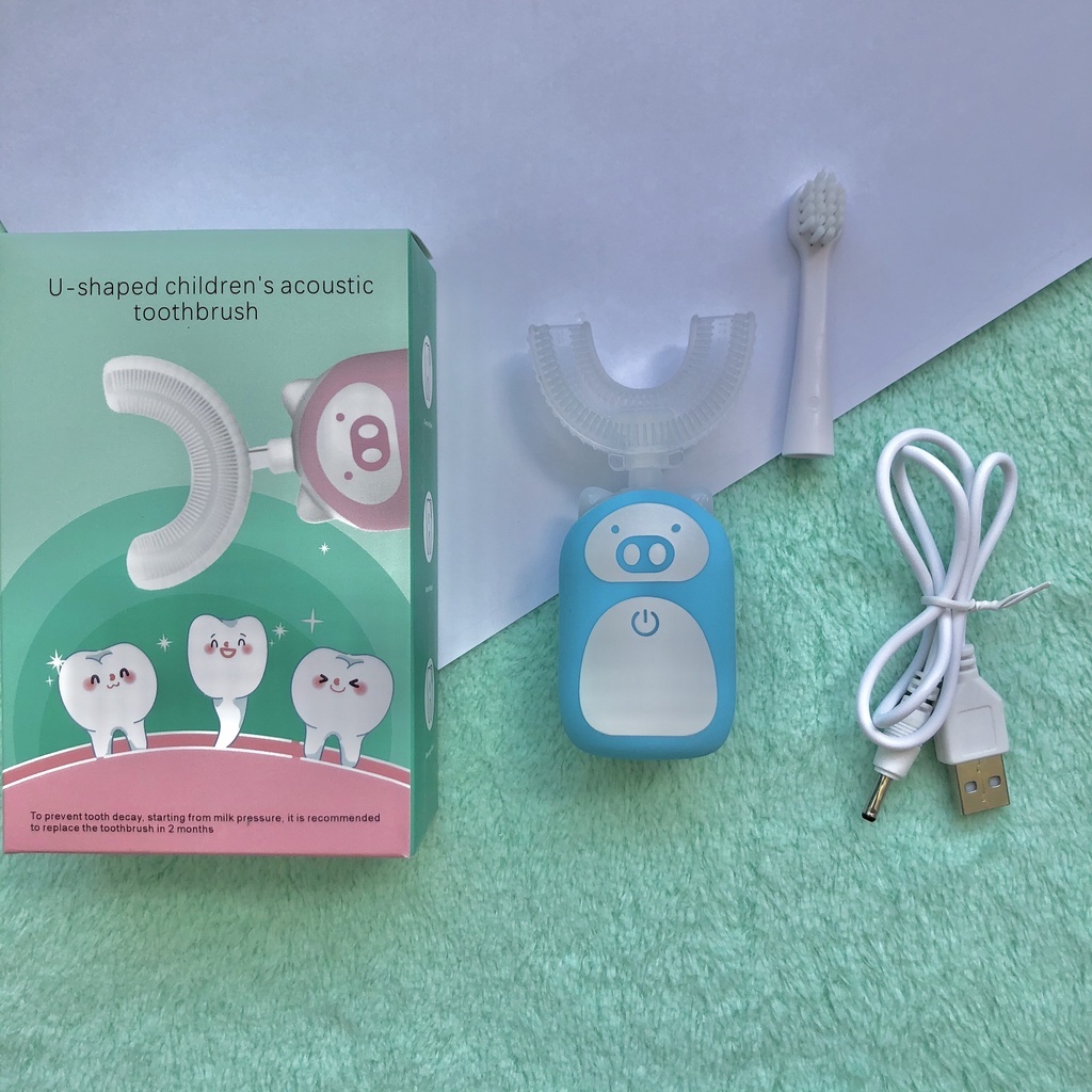 Bàn chải điện chữ U YX0003 ,bàn chải chữ U đánh răng tự động chống nước đầu silicon cho trẻ từ 2 đến 12 tuổi