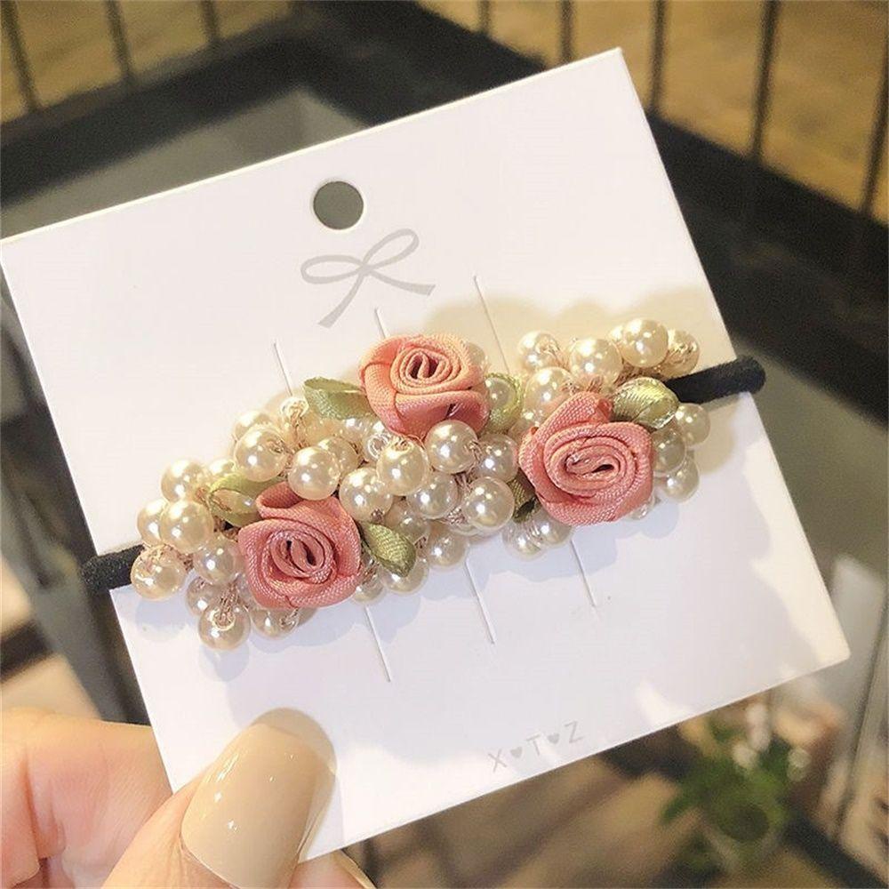 Dây Cột Tóc Co Giãn Cao In Họa Tiết Hoa Hồng Cho Nữ