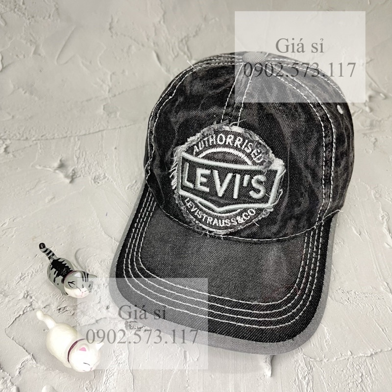 Nón kết lưỡi trai jean thêu LEVI mạc tròn cá tính bụi bặm phong cách mạnh mẽ