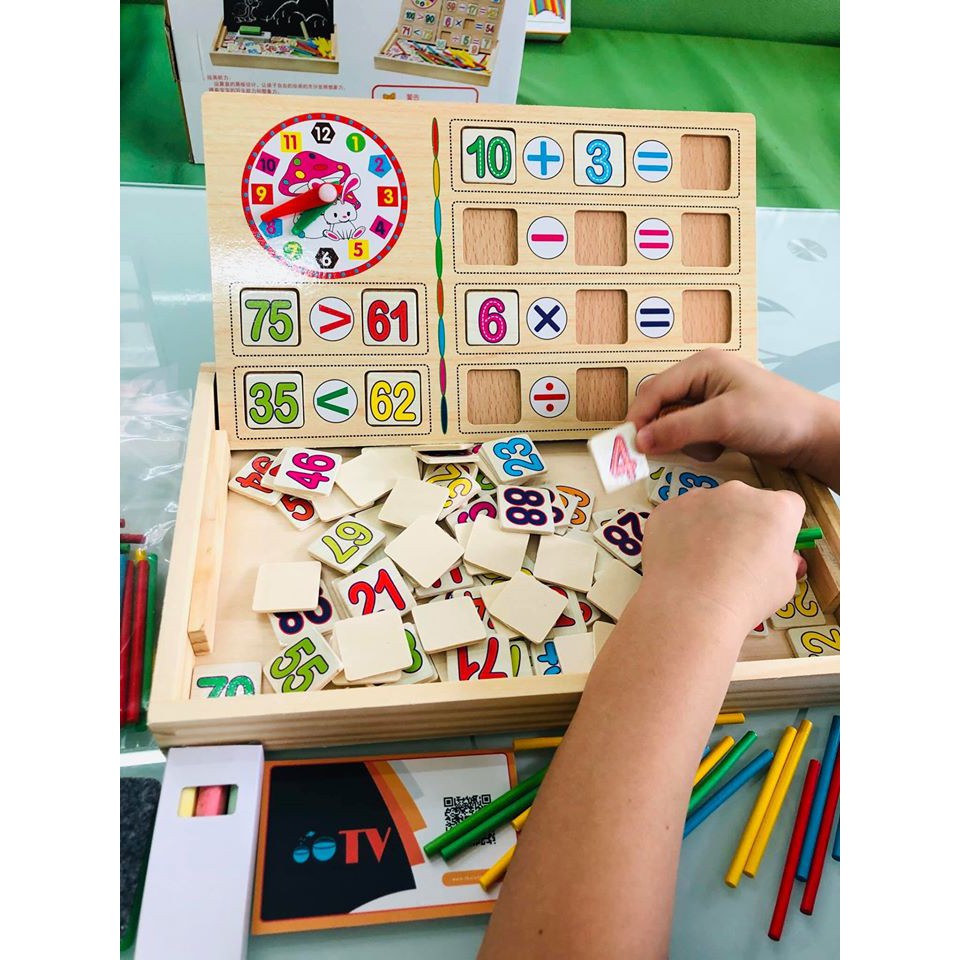 Trò chơi học phép toán với hộp que tính 100 số | Đồ chơi gỗ học số đếm tính toán bằng gỗ