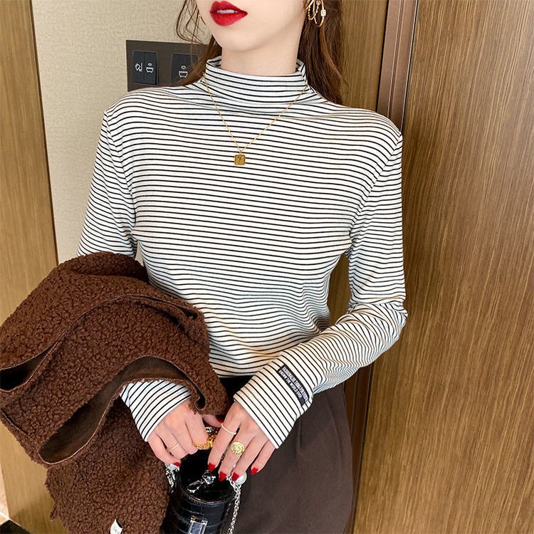 Áo thun nữ tay dài họa tiết sọc thời trang thu đông