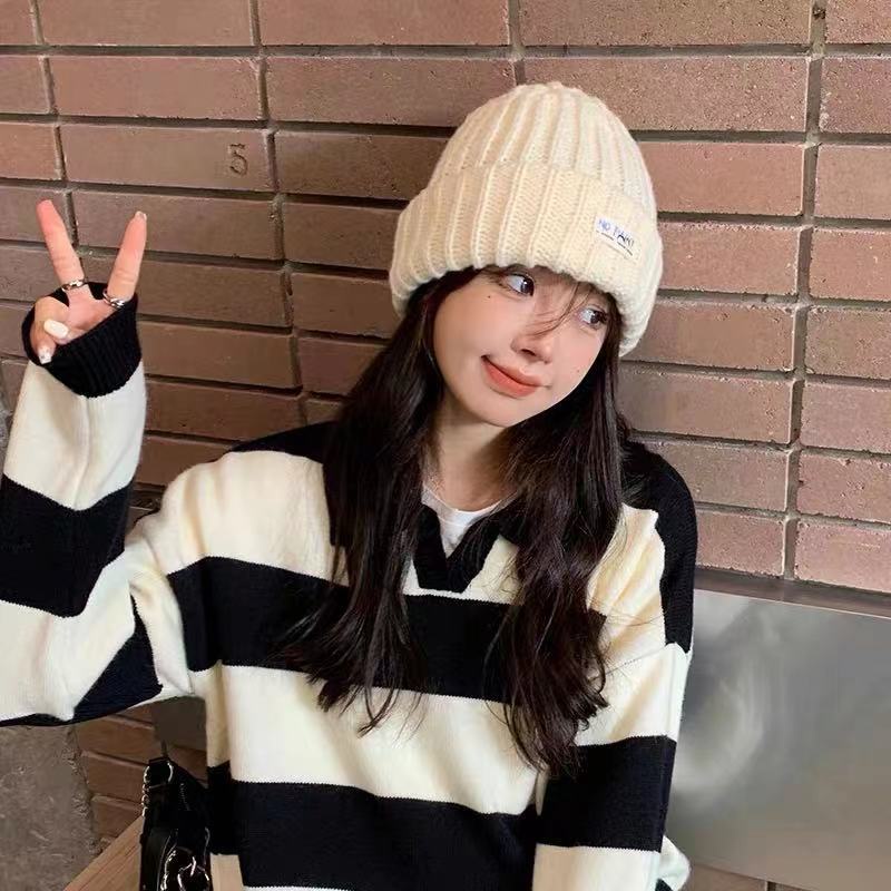 Mũ len dày giữ ấm màu trắng sữa thời trang thu đông cho nữ