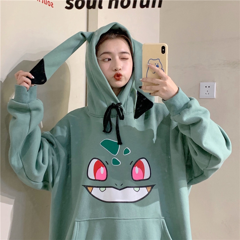 Áo Hoodie Dáng Rộng Họa Tiết Pokemon Xinh Xắn Theo Phong Cách 2021 Dành Cho Nữ