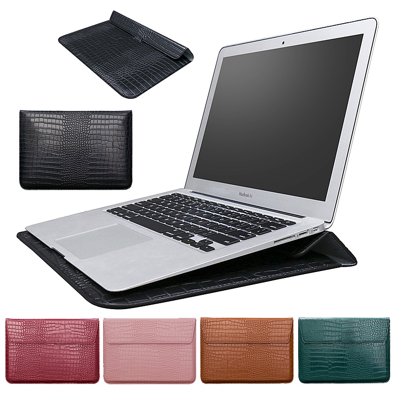 Túi Da PU Đựng Laptop Họa Tiết Da Cá Sấu Kèm Giá Đỡ Cho Macbook iPad Air Pro Huawei Lenovo 11 12 13 14 15 16.2 inch
