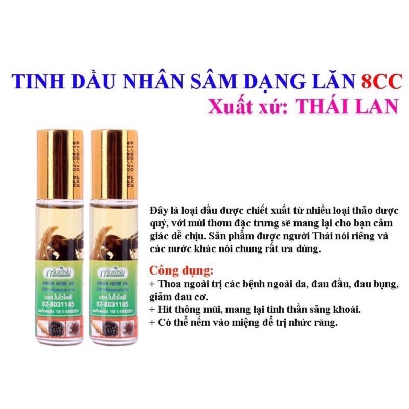 8cc Dầu Gió Nhân Sâm bi lăn của Thái Lan tốt cho sức khoẻ