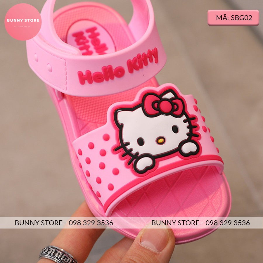 Giày sandal cho bé gái hình mèo Kitty màu hồng chấm bi dễ thương đế mềm chống trượt size từ 14 đến 18cm BUNNY STORE BN06