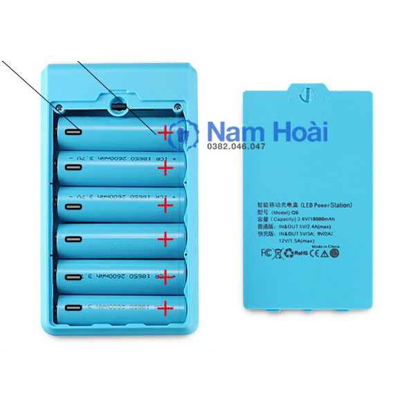 Box sạc dự phòng 6 cell hổ trợ sạc nhanh QC:3.0, PD:3.0 ( Có thể dể dàng tháo nắp để thay pin khi sử dụng lâu ngày )