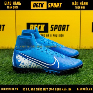 Giày Bóng Đá Superfly Xanh Biển Vạch Trắng Cao Cổ V2 TF