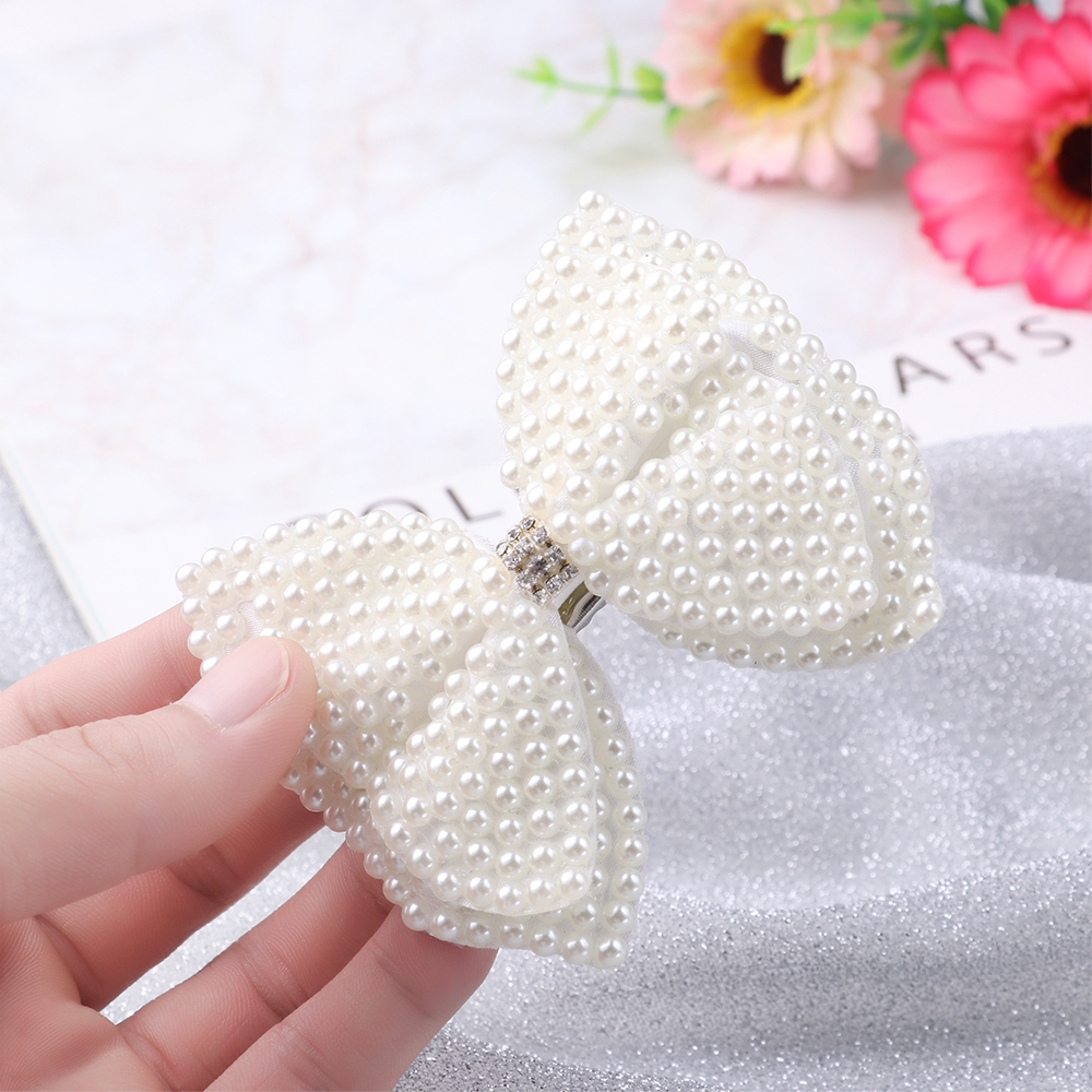 Kẹp Tóc Hình Nơ Đính Ngọc Trai Xinh Xắn Cho Bé Gái