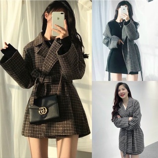 Áo vest dạ 2 lớp tặng kèm đai, áo blazer Hàn Quốc